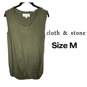Cloth & Stone Olive Green Sleeveless Tunic Top Women's Size M Rayon V Neck EUC